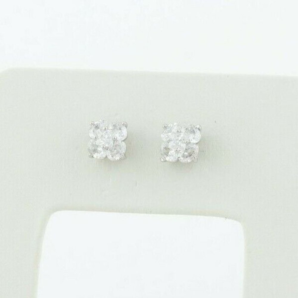 Sterling Silver White CZ Earrings Stud Post Earrings Sparkly and Pretty - Picture 6 of 8